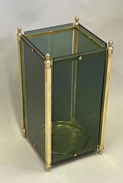  Cristal Arte Italian Modern Neoclassical Brass Green Glass Umbrella Stand by Fontana Arte