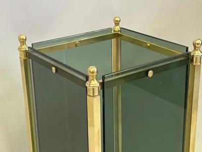  Cristal Arte Italian Modern Neoclassical Brass Green Glass Umbrella Stand by Fontana Arte