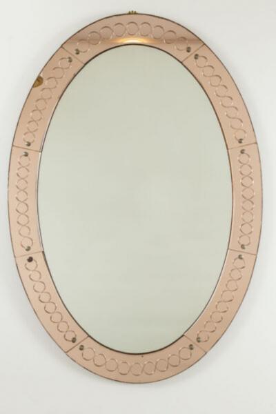  Cristal Arte Large Italian Mid Century Oval Etched Mirror By Cristale Arte
