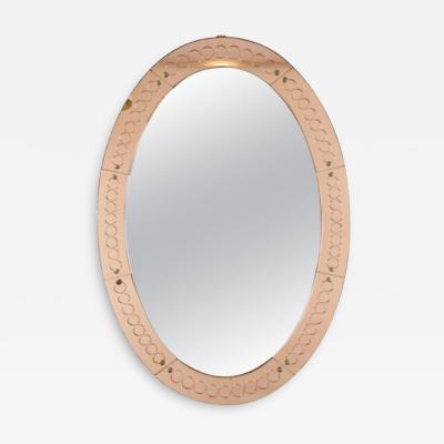  Cristal Arte Large Italian Mid Century Oval Etched Mirror By Cristale Arte