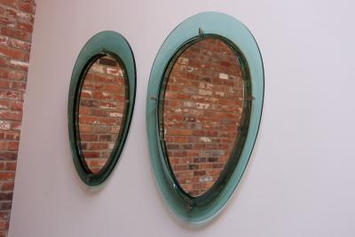  Cristal Arte Pair of Vintage Italian Green Glass Teardrop Form Wall Mirrors by Cristal Arte