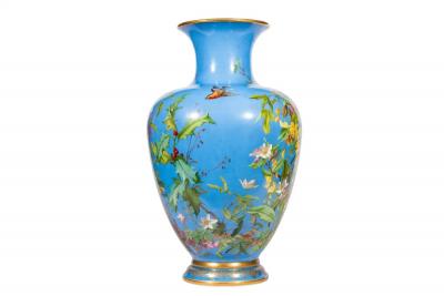  Cristalleries De Baccarat A Large French Baccarat Opaline Glass Hand Painted Bacchanale Vase by Roussel