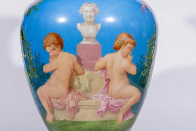  Cristalleries De Baccarat A Large French Baccarat Opaline Glass Hand Painted Bacchanale Vase by Roussel