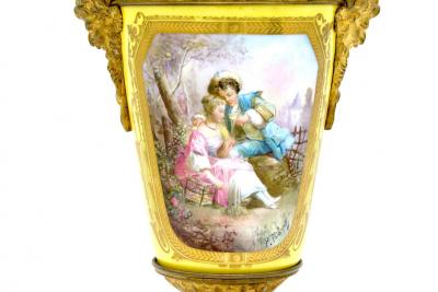  Cristalleries De Sevres Bronze Mounted Porcelain Pair Covered Urns