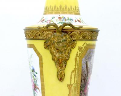  Cristalleries De Sevres Bronze Mounted Porcelain Pair Covered Urns