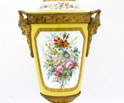  Cristalleries De Sevres Bronze Mounted Porcelain Pair Covered Urns