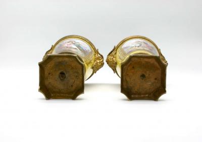  Cristalleries De Sevres Bronze Mounted Porcelain Pair Covered Urns