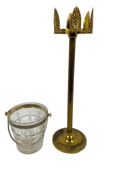  Cristalleries De Sevres FRENCH MID CENTURY BRASS STAND CRYSTAL ICE BUCKET BY SEVRES