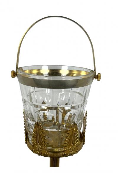  Cristalleries De Sevres FRENCH MID CENTURY BRASS STAND CRYSTAL ICE BUCKET BY SEVRES
