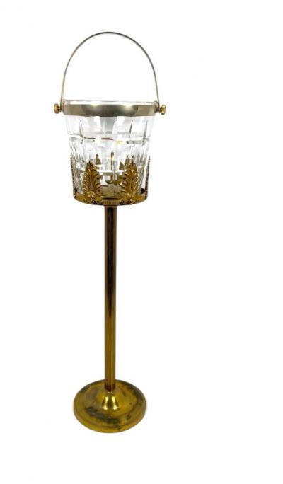  Cristalleries De Sevres FRENCH MID CENTURY BRASS STAND CRYSTAL ICE BUCKET BY SEVRES