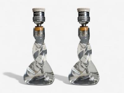  Cristalleries De Sevres Sevres French Modern Glass Brass Small Table Lamps France 1960s