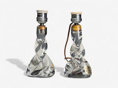  Cristalleries De Sevres Sevres French Modern Glass Brass Small Table Lamps France 1960s