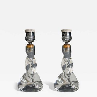  Cristalleries De Sevres Sevres French Modern Glass Brass Small Table Lamps France 1960s