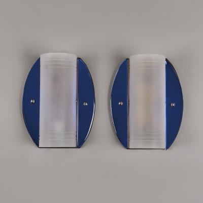  Crystex English Art Deco royal blue glass wall lights by Crystex 1930s