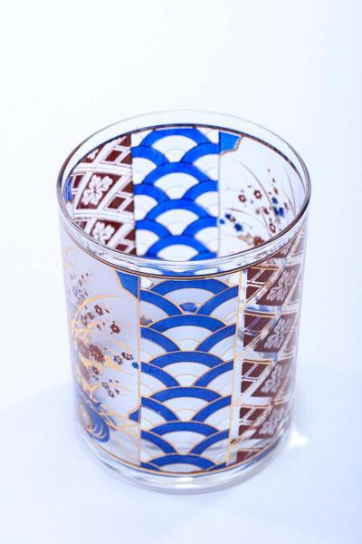  Culver Ltd 22 Karat Gold Chinoiserie Themed Rocks Glasses circa 1960s