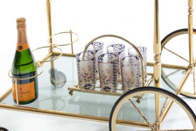  Culver Ltd 22 Karat Gold Chinoiserie Themed Tumbler Glasses Brass Bamboo Caddy c 1960s