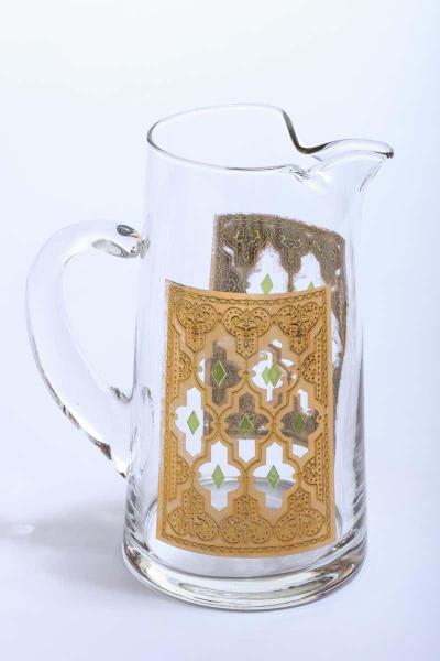  Culver Ltd 22 Karat Gold Moroccan Themed Vintage Beverage or Water Pitcher with Glasses