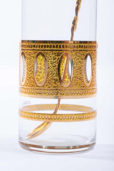  Culver Ltd Mid Century Modern 22 Karat Gold Cocktail Mixer and Six 4 oz Glasses Set