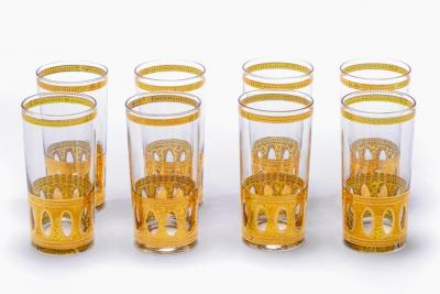  Culver Ltd Mid Century Modern Gold Plated Barware Set of Glasses Mixer by Culver c 1965