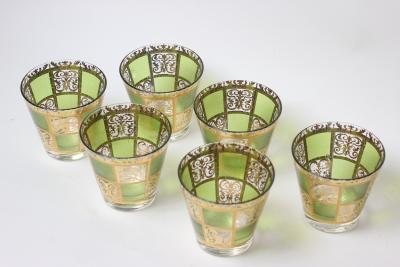  Culver Ltd Set of 6 Vintage Prado Green Lowball Rocks Whiskey Glasses by Culver Ltd 1960s