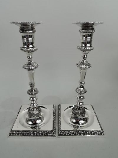  Currier Roby Pair of Georgian Style Sterling Silver Candlesticks by Currier Roby