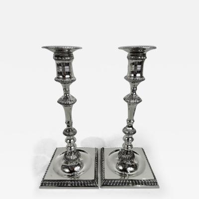  Currier Roby Pair of Georgian Style Sterling Silver Candlesticks by Currier Roby