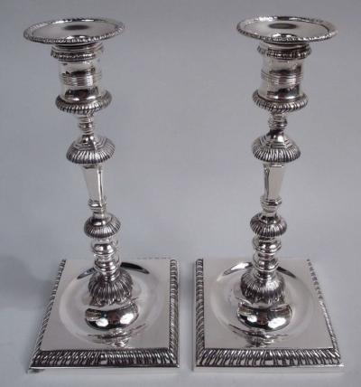  Currier Roby Pair of Georgian Style Sterling Silver Candlesticks by Currier Roby