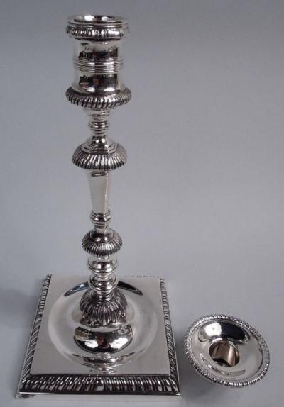  Currier Roby Pair of Georgian Style Sterling Silver Candlesticks by Currier Roby