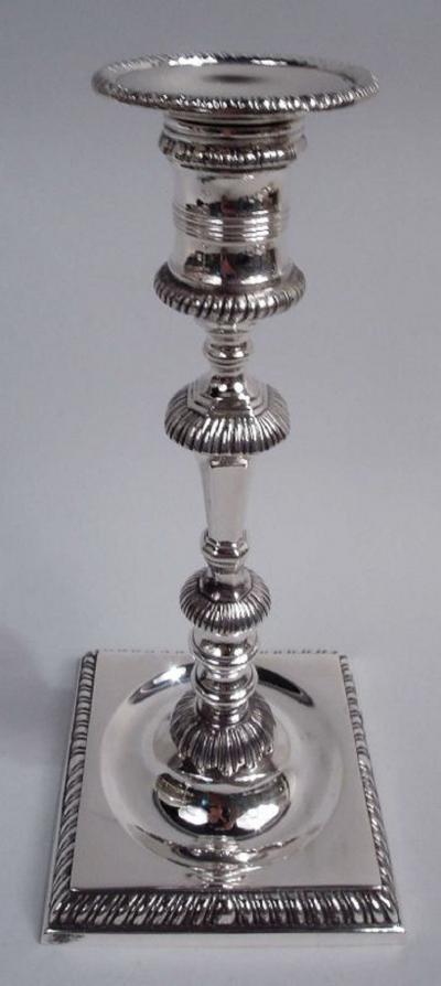  Currier Roby Pair of Georgian Style Sterling Silver Candlesticks by Currier Roby