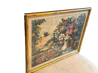  Currier and Ives ANTIQUE LANDSCAPE FRUIT AND FLOWERS EARLY BRIGHTLY COLORED PRINT