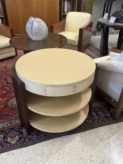  D I M DIM Decoration Interieur Moderne French Art Deco goatskin and wood side table with drawer and shelves