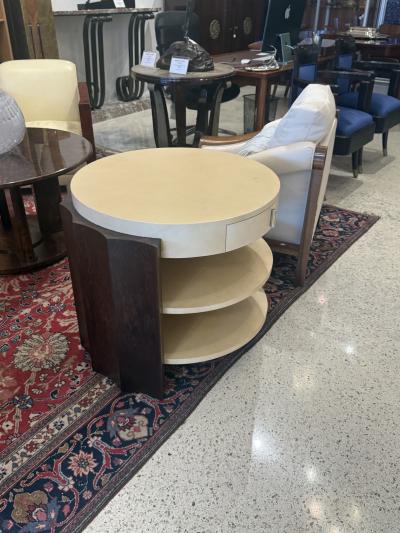  D I M DIM Decoration Interieur Moderne French Art Deco goatskin and wood side table with drawer and shelves