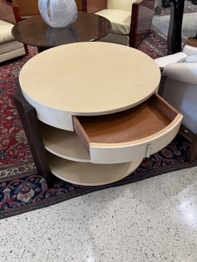 D I M DIM Decoration Interieur Moderne French Art Deco goatskin and wood side table with drawer and shelves