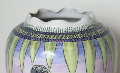  D LANGFORD K HN Porcelain Vase Decorated with Parrots by D Langford K hn 1989 USA