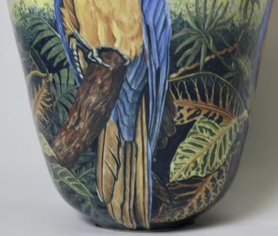  D LANGFORD K HN Porcelain Vase Decorated with Parrots by D Langford K hn 1989 USA