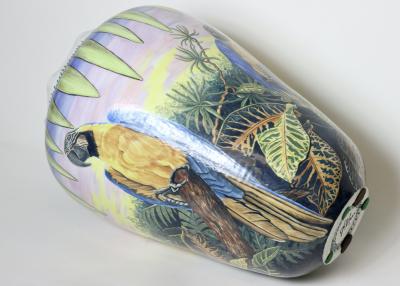  D LANGFORD K HN Porcelain Vase Decorated with Parrots by D Langford K hn 1989 USA