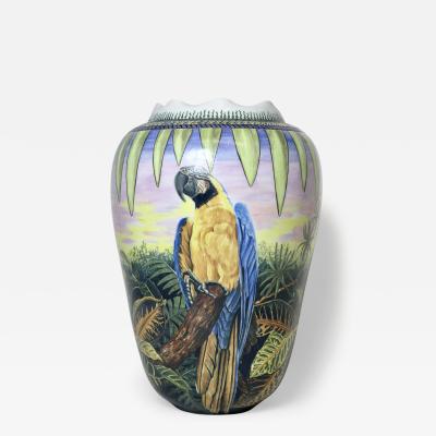  D LANGFORD K HN Porcelain Vase Decorated with Parrots by D Langford K hn 1989 USA