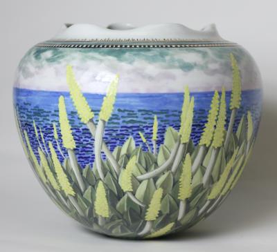  D LANGFORD K HN Porcelain Vase Decorated with Poker Flowers by D Langford K hn 1989 USA