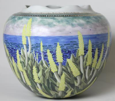  D LANGFORD K HN Porcelain Vase Decorated with Poker Flowers by D Langford K hn 1989 USA