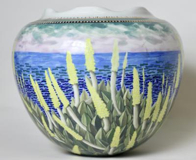  D LANGFORD K HN Porcelain Vase Decorated with Poker Flowers by D Langford K hn 1989 USA