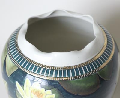  D LANGFORD K HN Porcelain Vase Decorated with Water Lilies by D Langford K hn 1989 USA