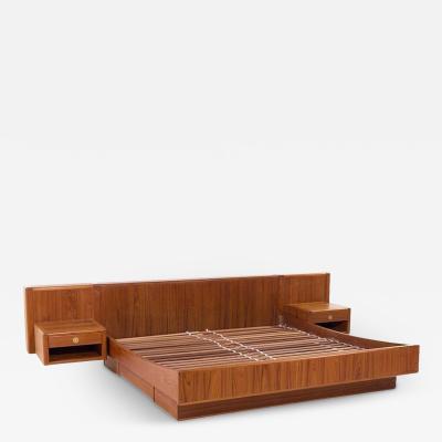  D Scan D Scan D Scan Danish Teak and Brass King Platform Bed with Floating Nightstands