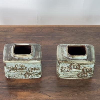  D sir e Stent j Pair of Small Glazed Ceramic Vases by D sir e Stent j