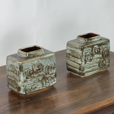  D sir e Stent j Pair of Small Glazed Ceramic Vases by D sir e Stent j