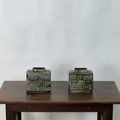  D sir e Stent j Pair of Small Glazed Ceramic Vases by D sir e Stent j
