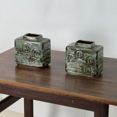  D sir e Stent j Pair of Small Glazed Ceramic Vases by D sir e Stent j