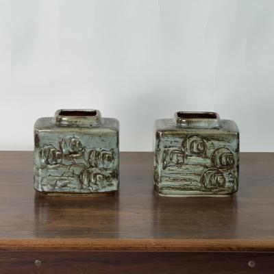  D sir e Stent j Pair of Small Glazed Ceramic Vases by D sir e Stent j