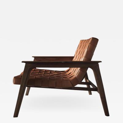  DESIGNLUSH BRAIDED LEATHER WALNUT ARMCHAIR