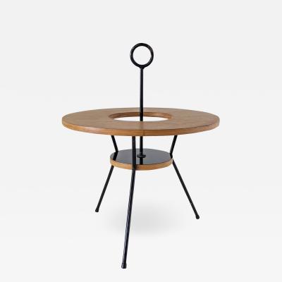  DUMAS PINGUET Pedestal table in black steel and oakwood by Dumas Pinguet circa 1950