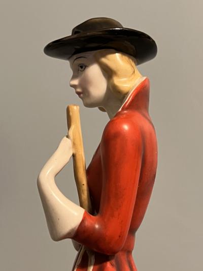  Daido MORIYAMA ART DECO CERAMIC WOMAN WITH RIDING CROP FIGURE IN THE STYLE OF GOLDSCHEIDER